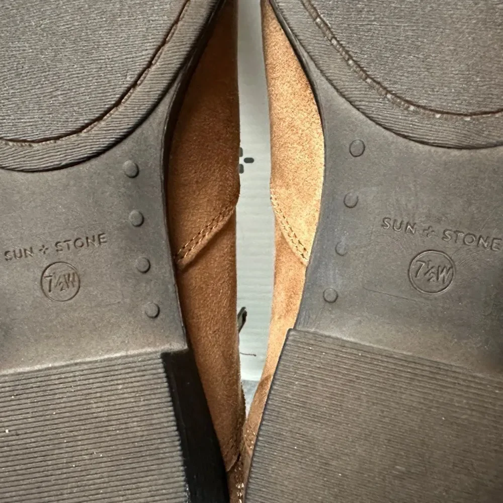 NIB Sun & Stone Abby Ankle Boot Tan Faux Suede Side Zip Booties Women's 7.5W